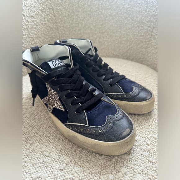 Golden Goose Mid Star Sneaker Navy Blue Gold Glitter NIB Auth - Picture 10 of 14